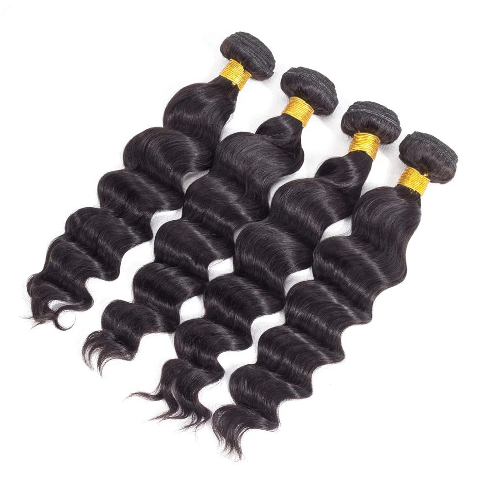 Zlike Loose Deep Virgin Hair Bundles with Lace Frontal Natural Color 100% Human Hair