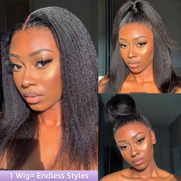 Invisi-Band Kinky Straight Transparent Lace Human Hair Wigs Pre Plucked 360 Lace Frontal Wigs