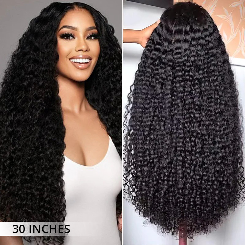 Side View of Thick Fluffy Deep Curly Transparent Lace Front Human Hair Wig
