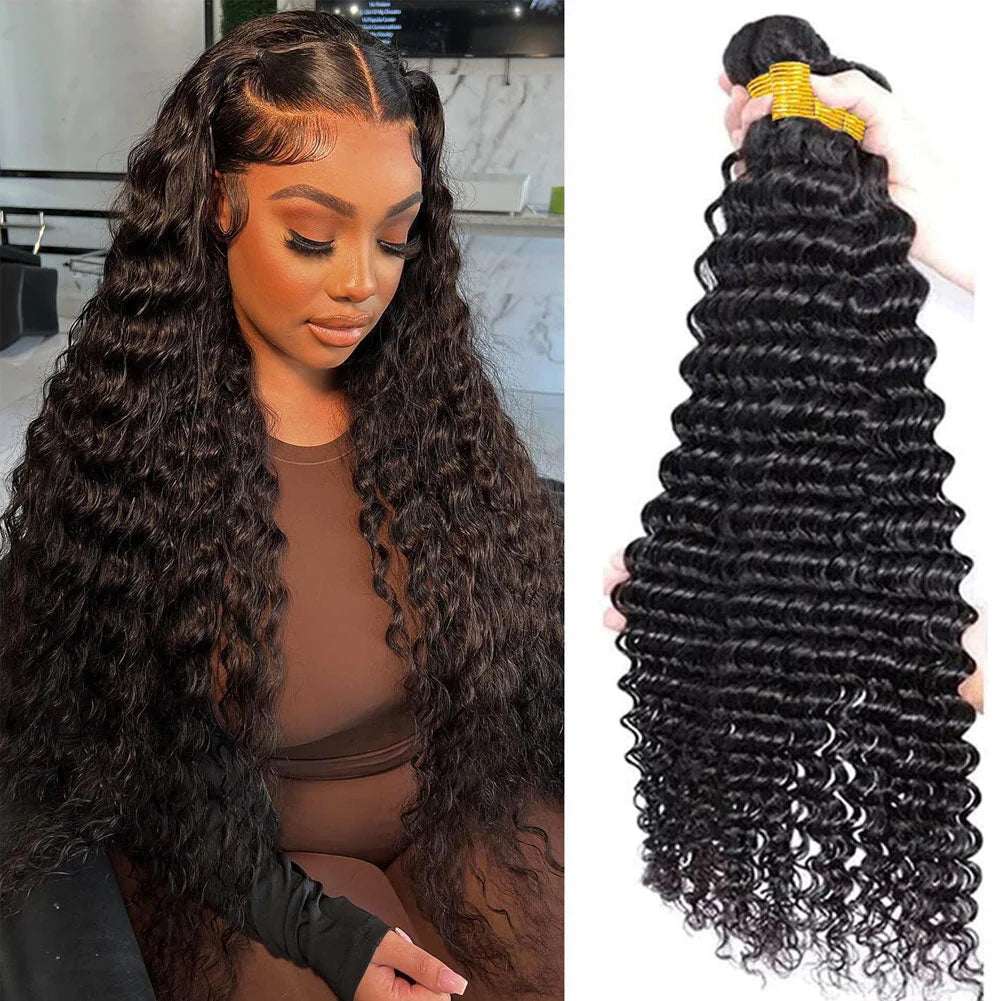 Deep Wave 3 Bundles 13x4 Frontal 100% Virgin Human