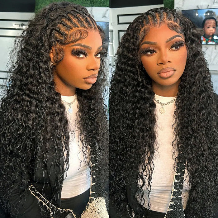 Back View of Pre Braided Deep Wave Human Hair Wig