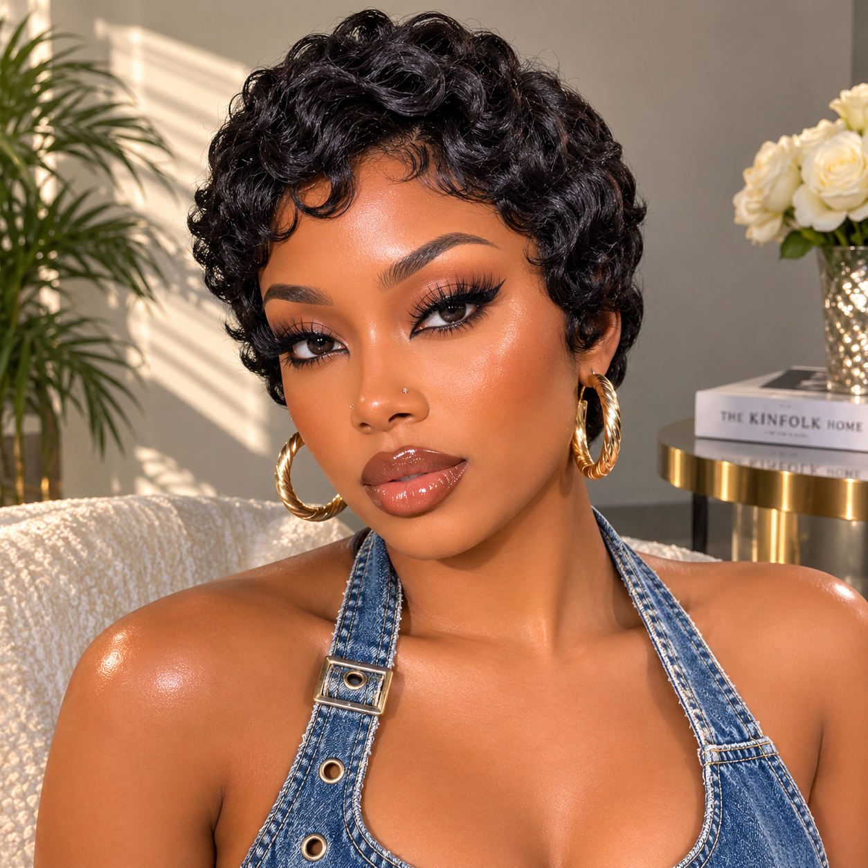 Zlike Pixie Cut Pre-Styled Human Hair Wig Short Curly Machine Made Wig Beginner Friendly