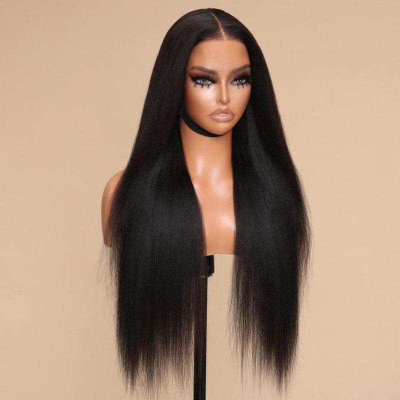 Glueless Lace Closure Wigs Yaki Straight Pre Cut Wear Go Human Hair Wigs With Baby Hair