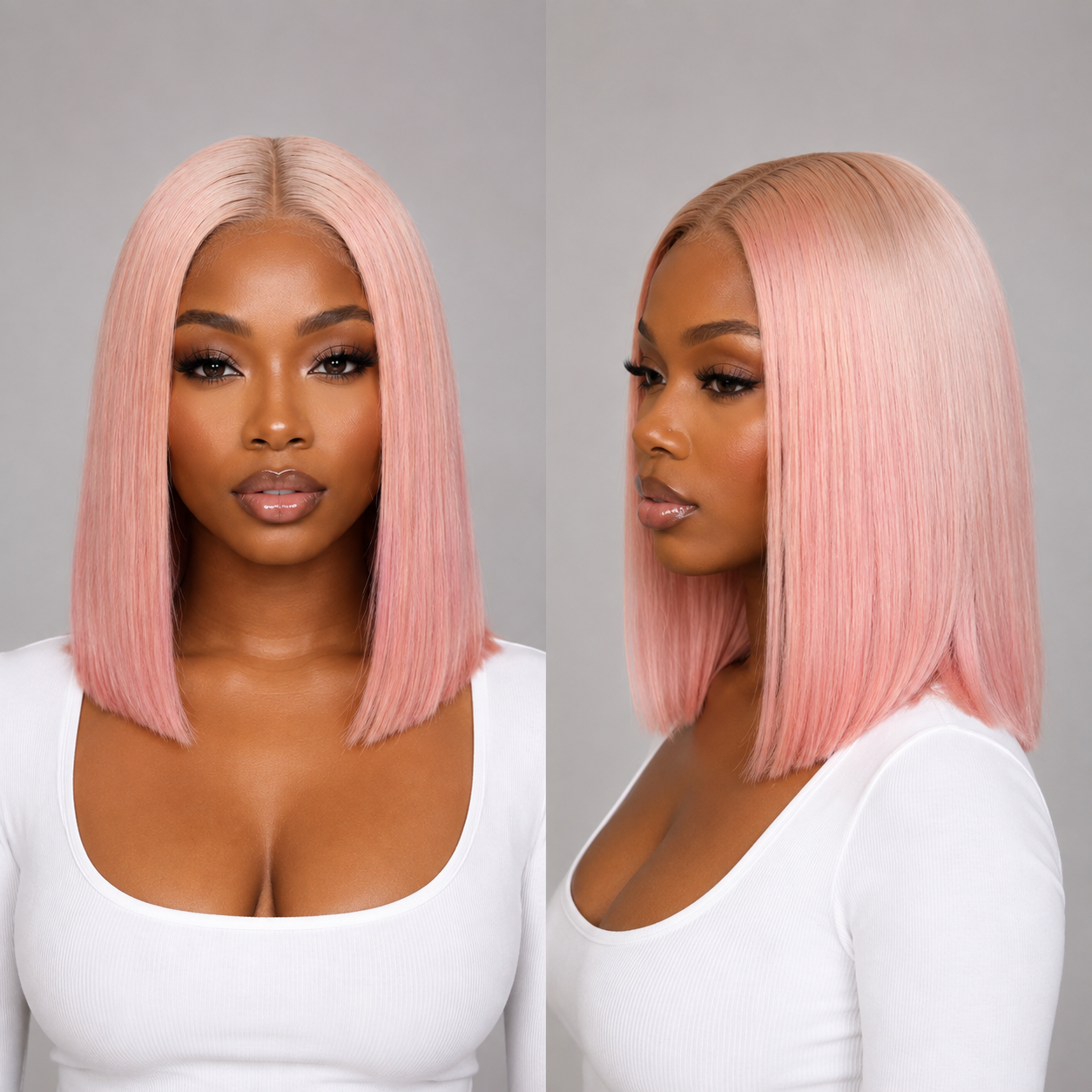 Zlike Pink Gradient Straight Bob Human Hair Wig 180% Density Center Part Glueless Wig with Drawstring 7x5 13x4 Lace
