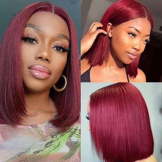 $129 = 2 Wigs | 10Inch 99J Straight Bob 13X4 Lace Front Wig + Glueless Wear & Go Straight Wig With Bangs