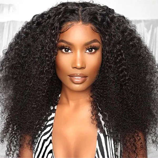 Zlike  Afro Curly Wear Go Glueless Wig Pre-cut 7x5 Lace With Bleached Knots 100% Human Hair