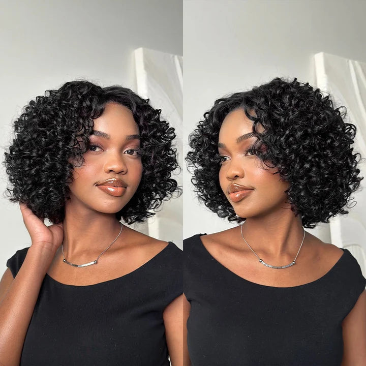 Zlike 250% Density Retro Pixie Curly 7X5 Glueless Lace Human Hair Wig With Bangs