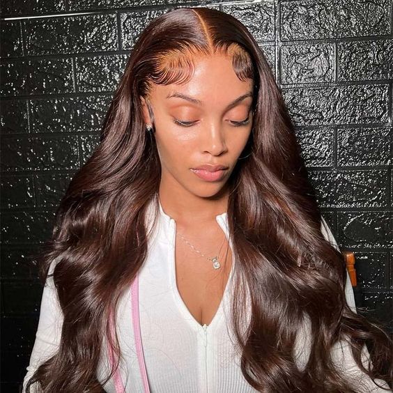 [BOGO] #4 Chocolate Brown Body Wave Lace Front Wig Pre Plucked Human Hair Wigs With Baby Hair