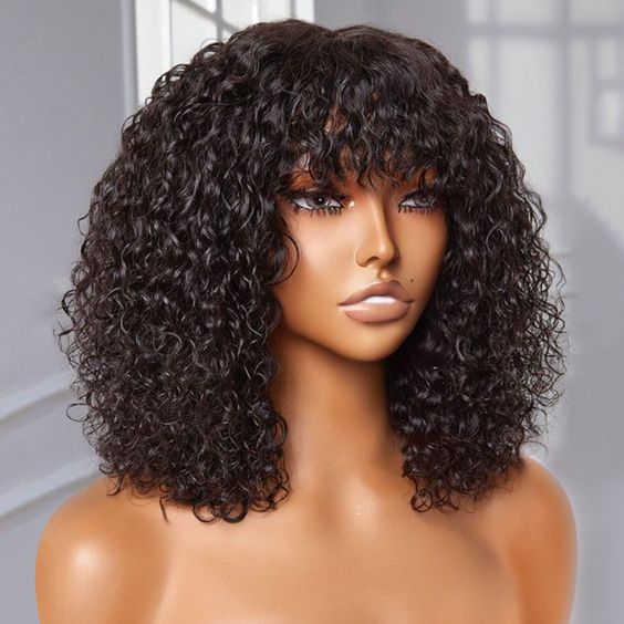 $129 = 2 Wigs | 10Inch Glueless Wear & Go Jerry Curly Bob Wig With Bangs + #4 Chocolate Brown Straight 4X4 Lace Closure Wig