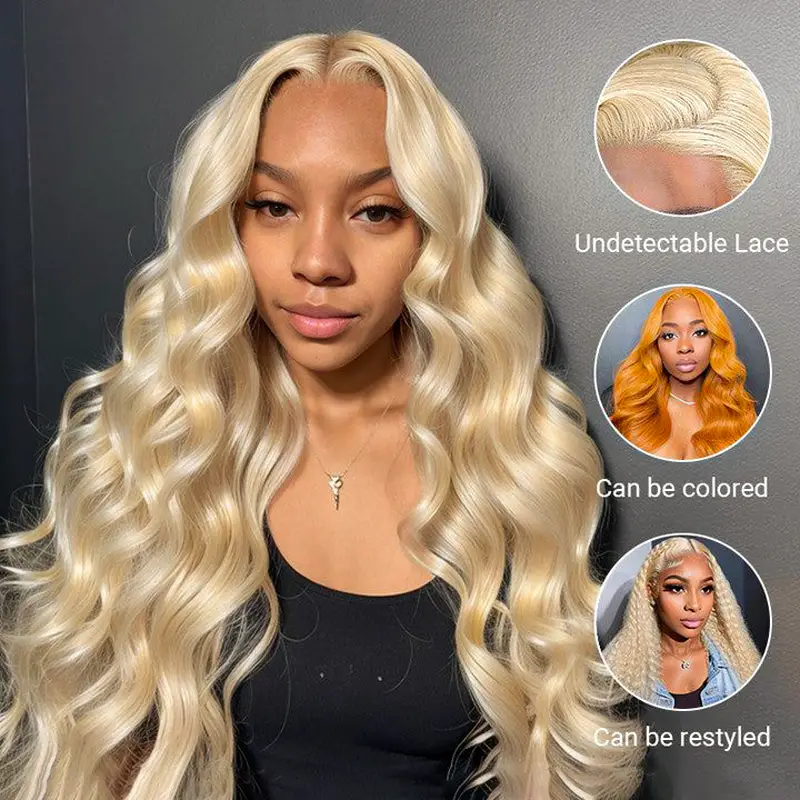 Zlike #613 Blonde Wigs Body Wave Lace Front  Wig 300% Density 100% Human Hair Transparent Lace Front Wigs For Women