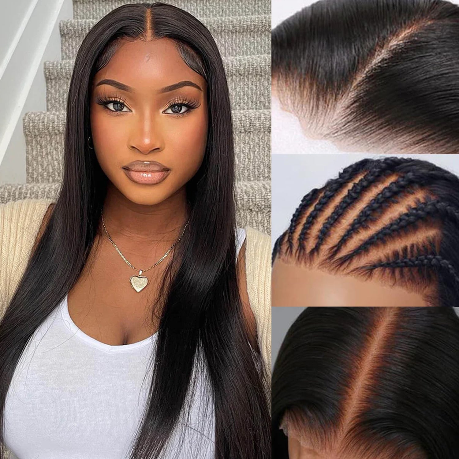 Straight 9x6 Glueless Human Hair Lace Closure Wigs Bleached Knots Pre-Plucked Natural Hairline