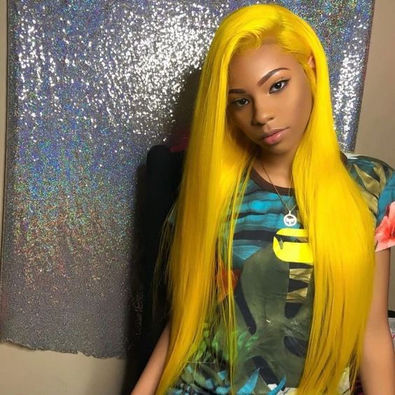 Zlike Ginger Lemon Yellow Spring Colored Lace Front Human Hair Wigs Natural Hairline