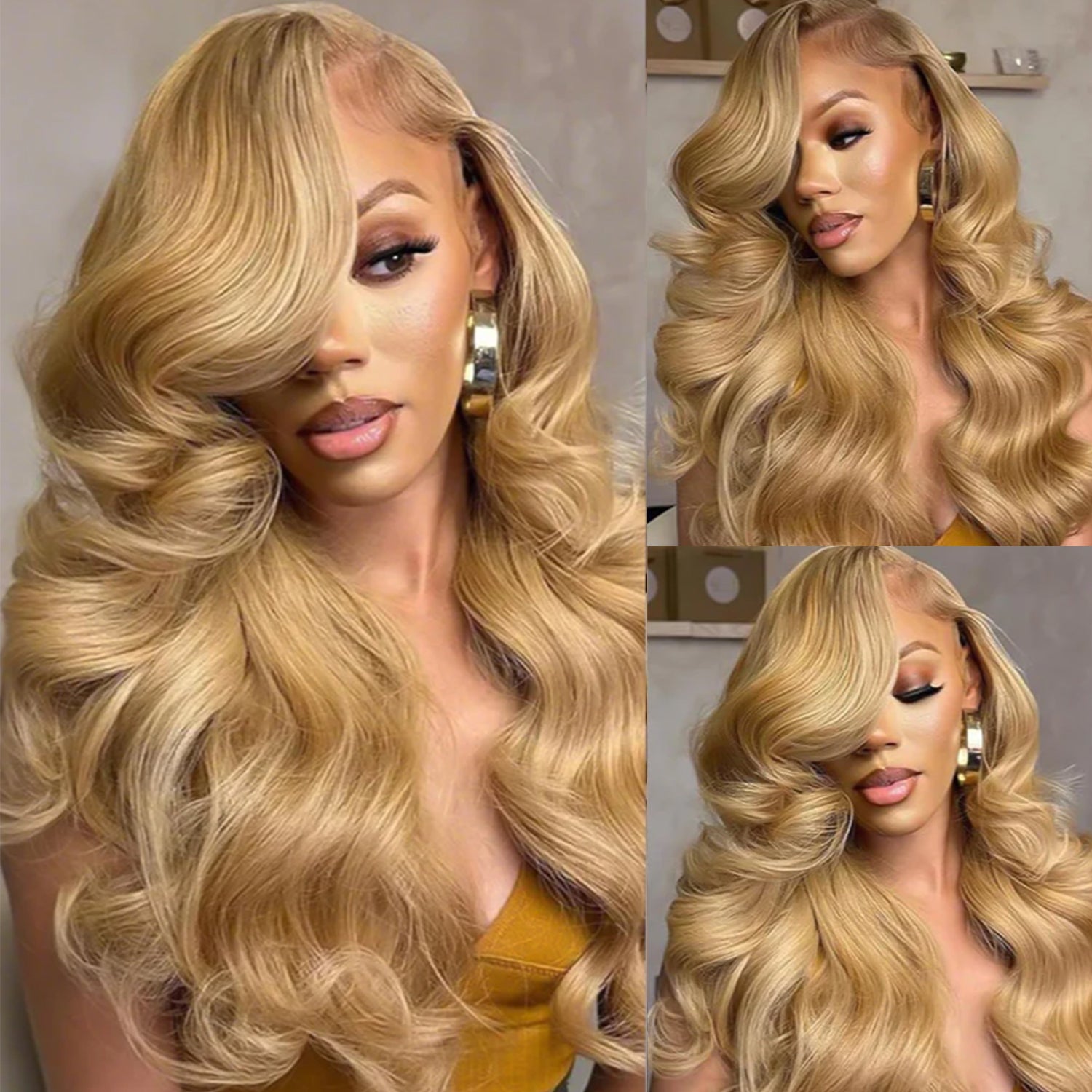 Honey Blonde #27 Highlight Body Wave Human Hair Wigs Lace Front Wig-Zlike