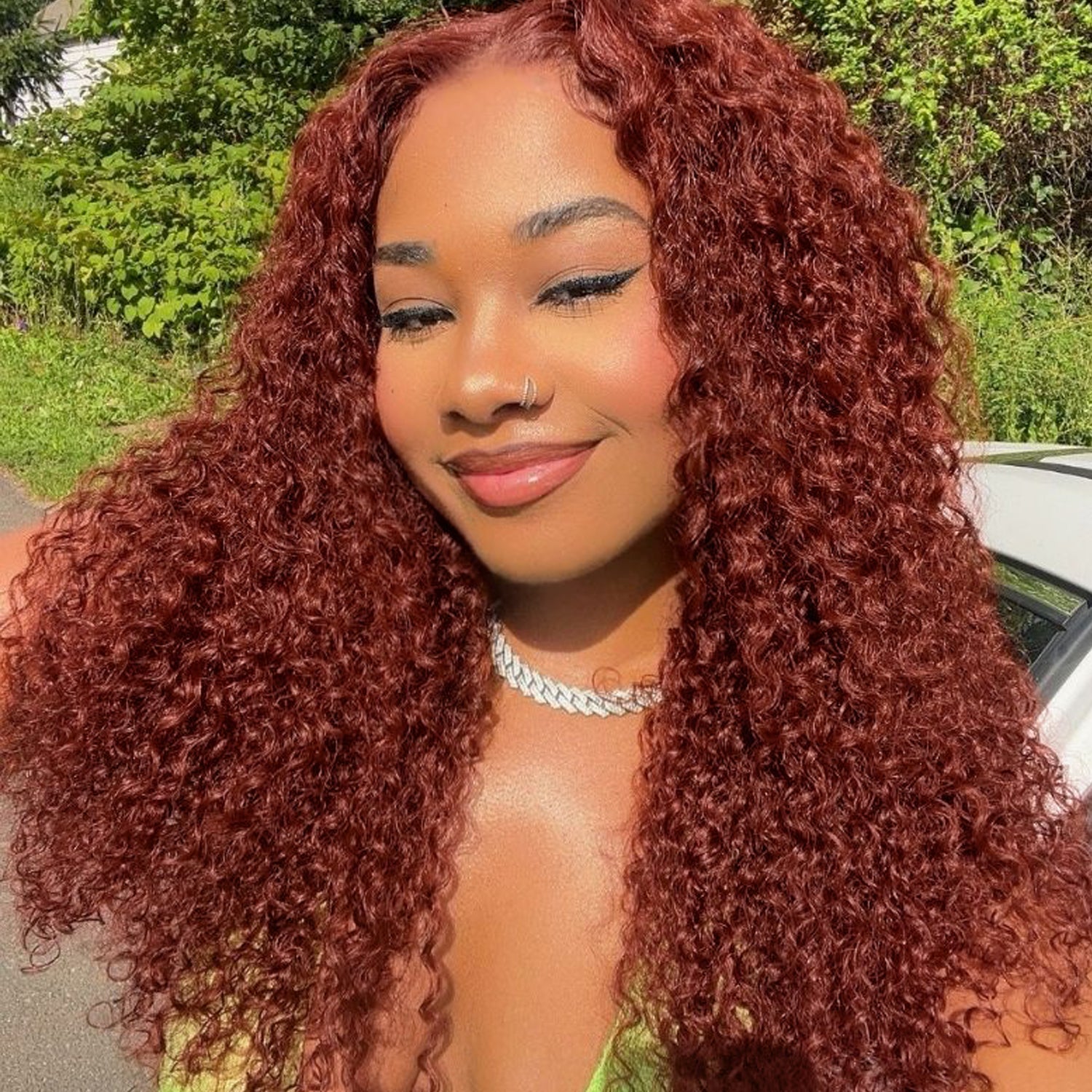 Reddish Brown #33 Curly 13x4 Lace Frontal Wig 100% Virgin Human Hair Wigs For Women