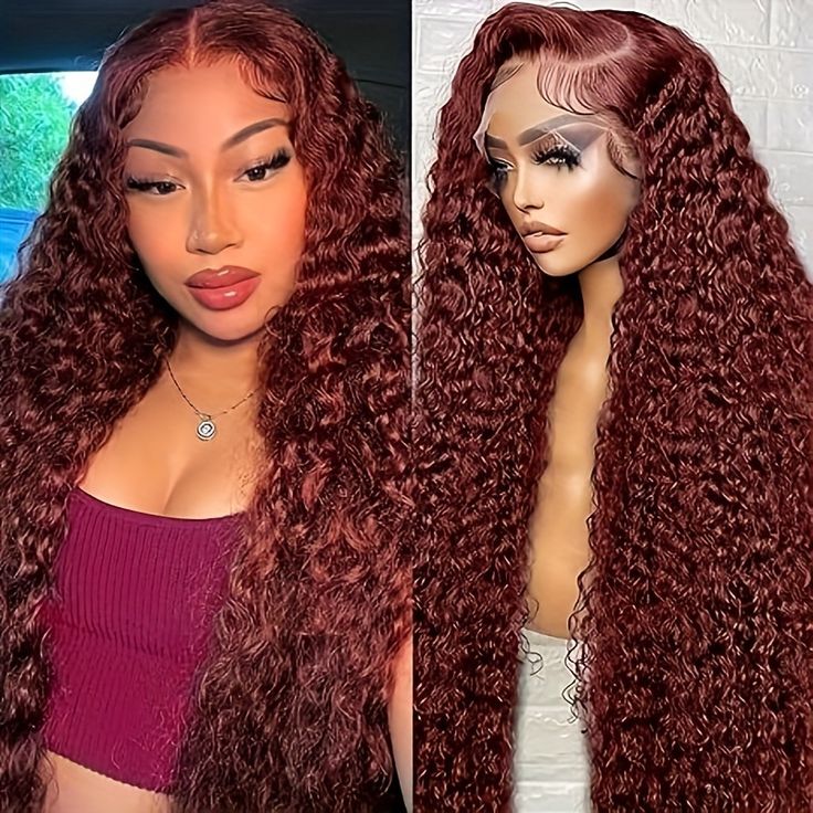 Water Wave Transparent Lace Front Wig Reddish Brown Human Hair Wigs With Baby Hiar