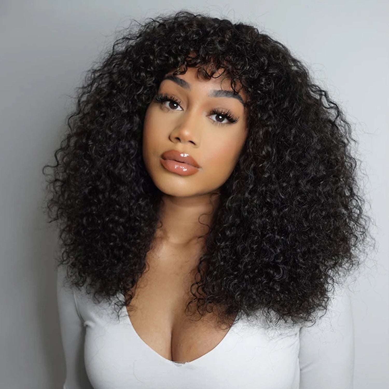 Put On To Go Jerry Curly No Lace Glueless Short Bob 100% Human Wigs Bangs