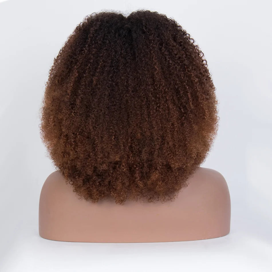 Zlike Perfect Amount Of Volume Coily kinky Curly Ombre Brown Colored 7x5 Glueless Lace Wig
