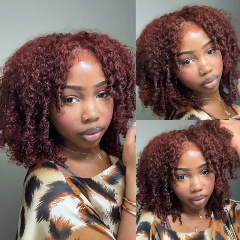 Zlike 250% Density Fluffy Layer Burmese Curly Wigs Pre-cut 7x5 Transparent Lace Closure Human Hair Wigs With Drawstring