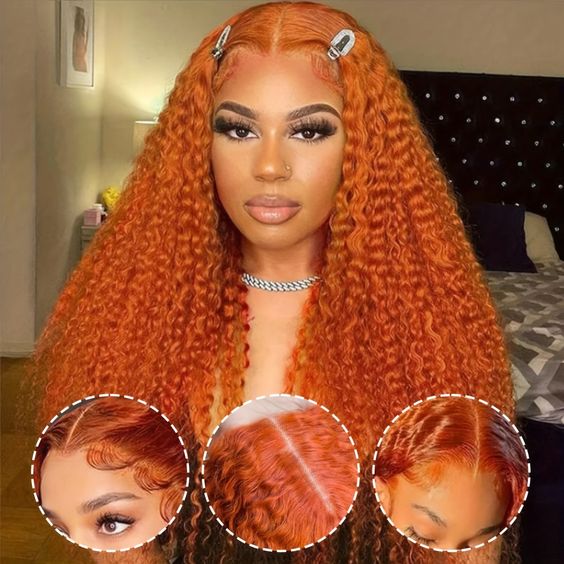 Pre Plucked Water Wave Lace Front Wig #350 Ginger Orange Colored Human Hair Wigs For Women