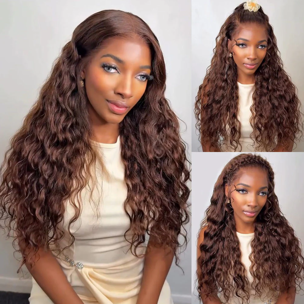 Zlike Luxury Bouncy Chocolate Brown Bohemian Curl Wigs 300% Density Super Double Drawn Virgin Human Hair Wigs Transparent Lace