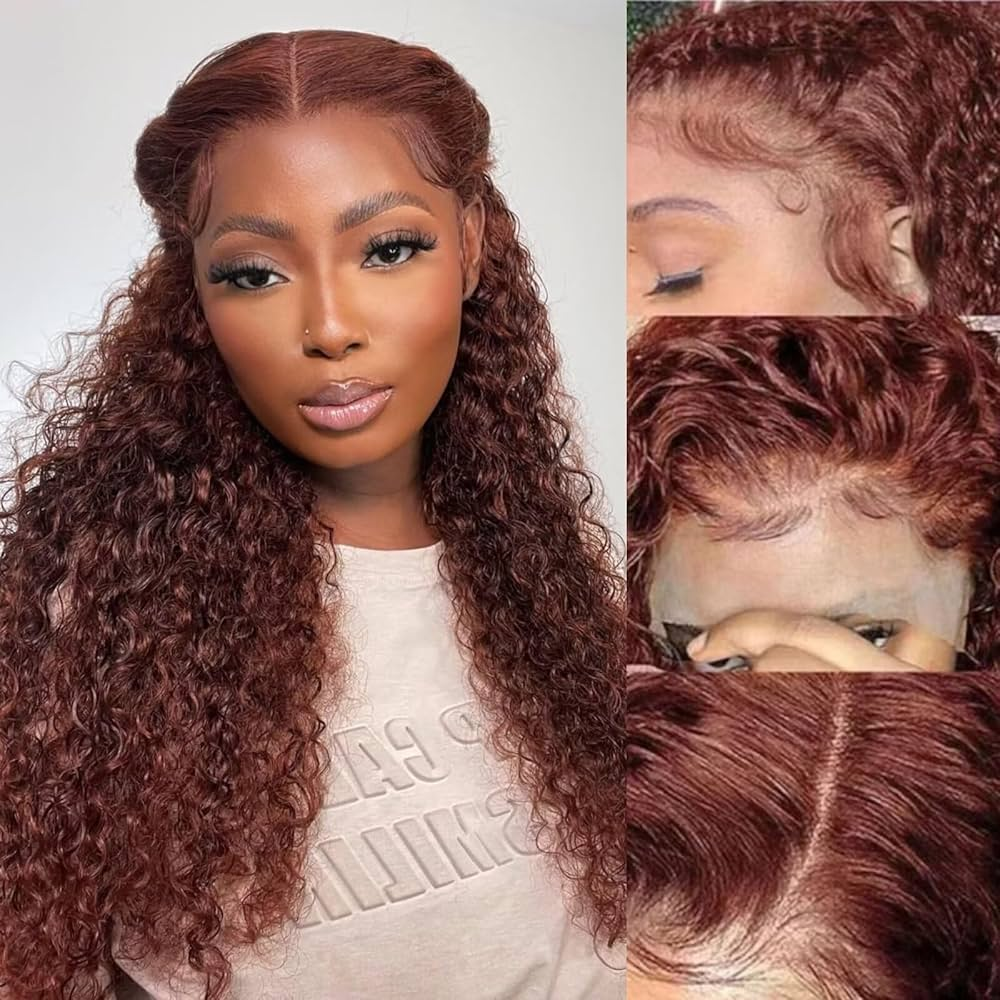 Clearance Sale | #33 Reddish Brown Colored Water Wave 100% Human Hair Transparent Lace Front Wigs