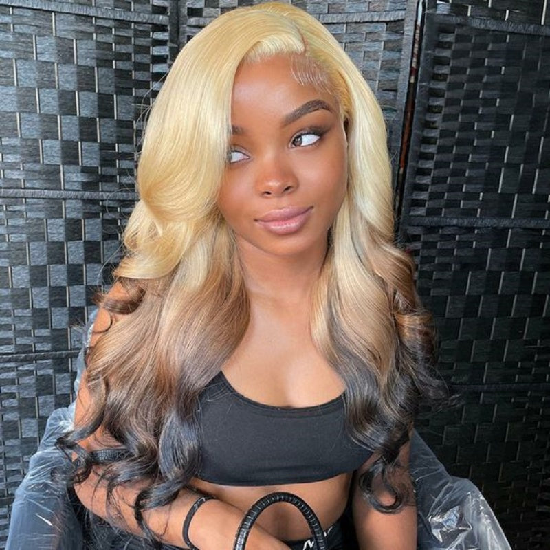 360 Lace Blonde Black Lace Front Wig 613 Blonde Colored Body Wave Straight Human Hair Wigs Pre Plucked