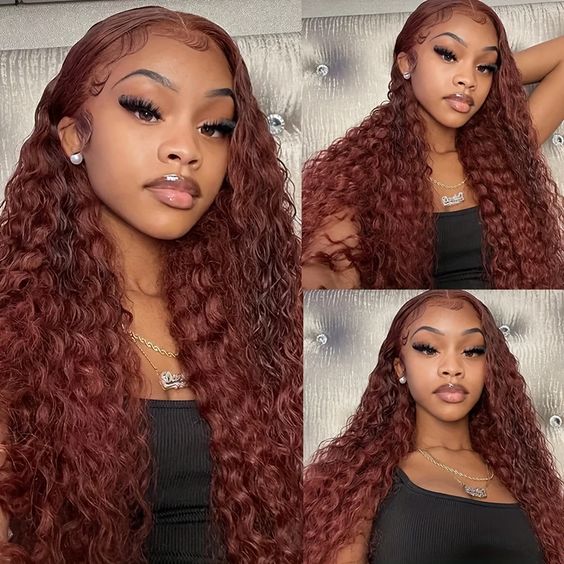 $129/2 Wigs | Glueless Wear & Go Jerry Curly Bob Highlight Wig With Bangs + U Part Glueless Wear & Go Deep Wave #33 Reddish Brown Wig