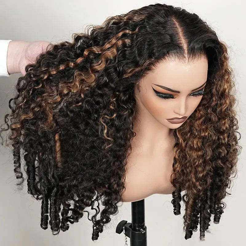 Zlike Burmese Curly Ready To Wear Highlight 7x5 Lace Closure Glueless Wigs Human Hair for Beginners With Finger Coil Ends Pre Cut Lace
