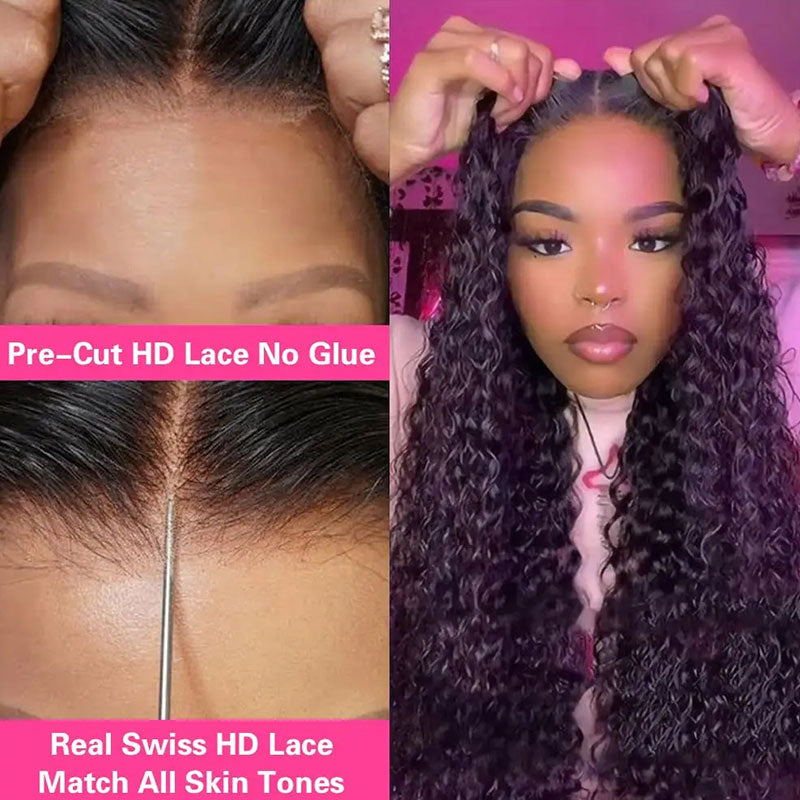 5x5 HD Swiss Lace Closure Wigs Wear Go Glueless Water Wave Human Hair Wigs