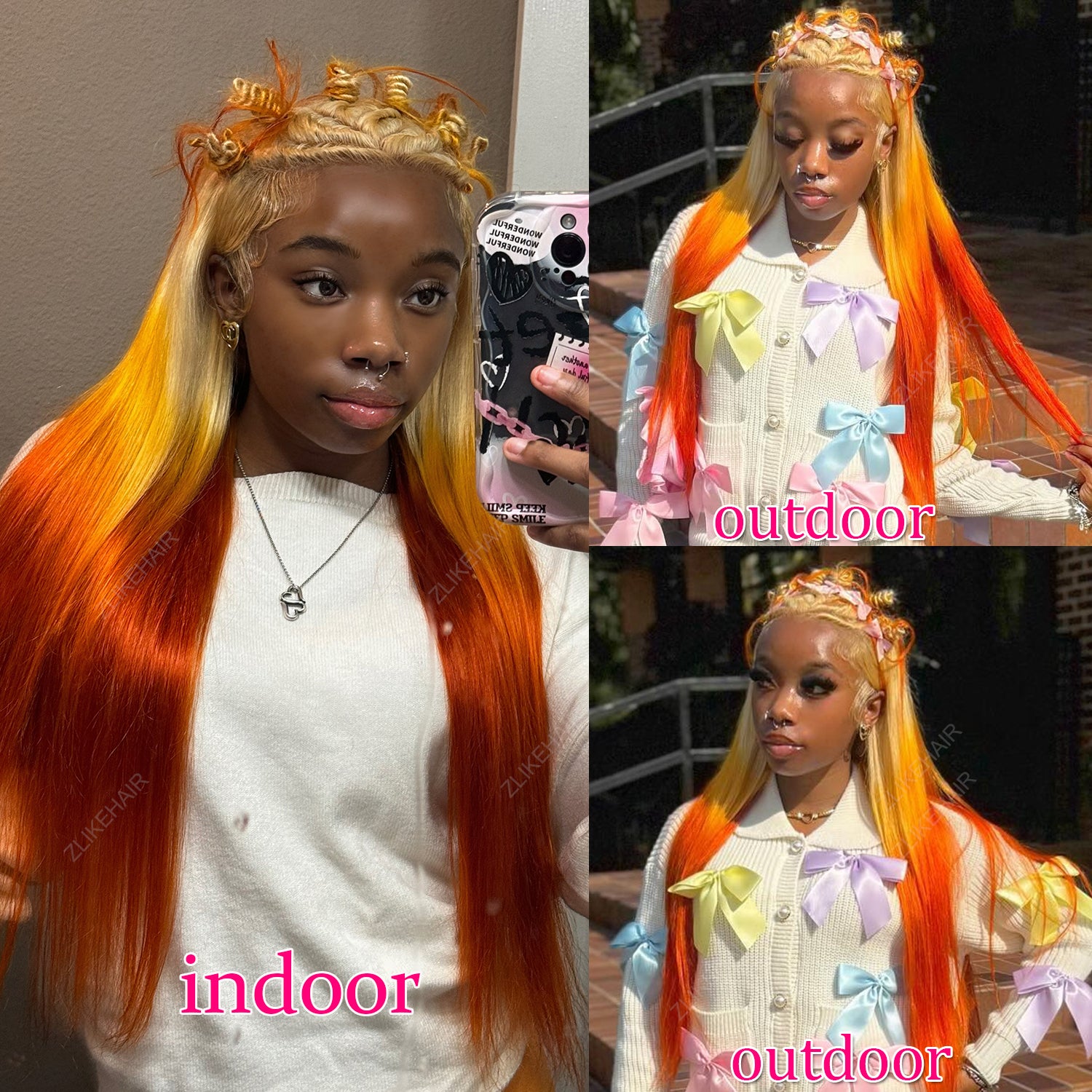 [BOGO] Pre Plucked Transparent Lace Front Wig 613 Blonde Ombre Highlight Ginger Orange Human Hair Wigs