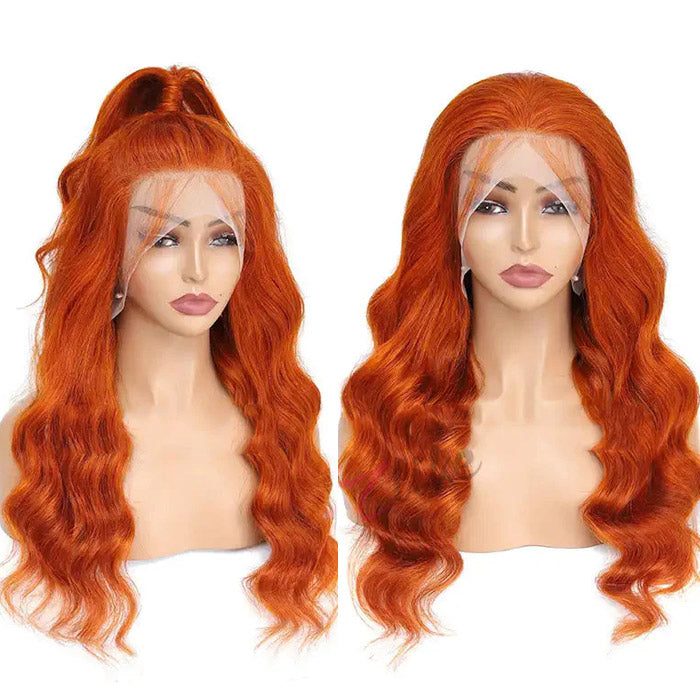 [Aicrelery] Ginger Orange Colored 13x4 Lace Front Body Wave Wig HD Lace Front Human Hair Wigs