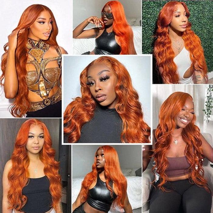 [Aicrelery] Ginger Orange Colored 13x4 Lace Front Body Wave Wig HD Lace Front Human Hair Wigs