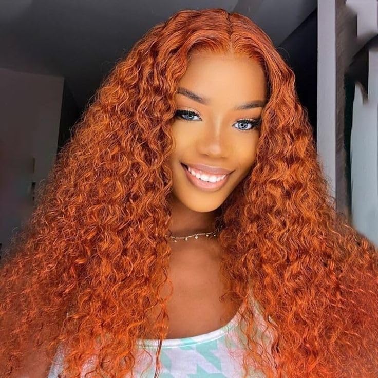 Ginger orange water wave wig front view with soft natural curls