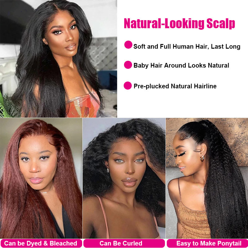 Natural Black 13x4 Lace Frontal Wigs Yaki Straight Human Hair Wigs-Zlike