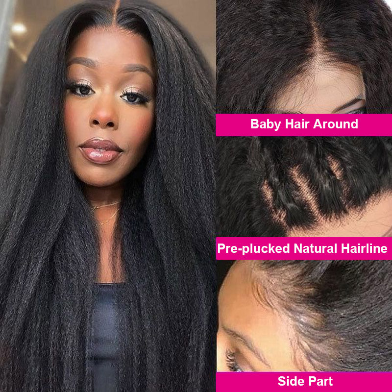 Natural Black 13x4 Lace Frontal Wigs Yaki Straight Human Hair Wigs-Zlike