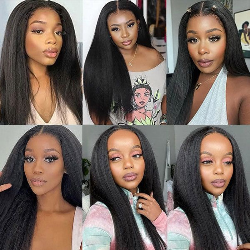 Natural Black 13x4 Lace Frontal Wigs Yaki Straight Human Hair Wigs-Zlike