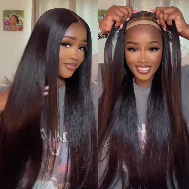 Glueless Lace Closure Human Hair Wigs Straight Pre Cut Wear Go Lace Wig Natural Hairline