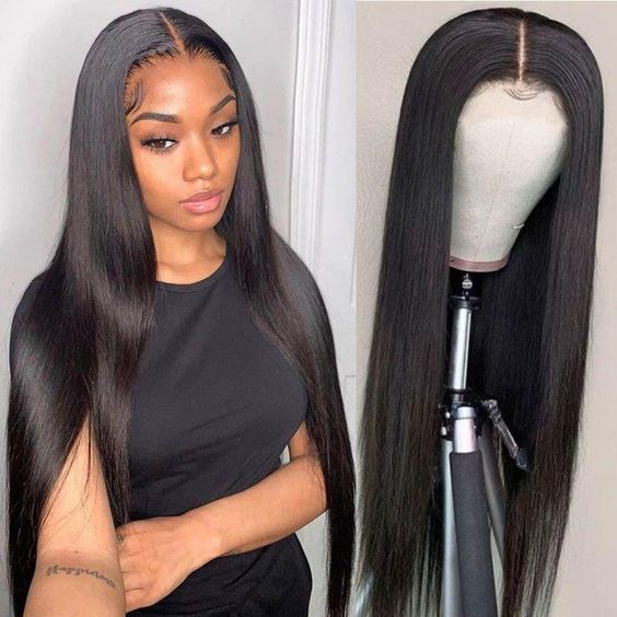 Glueless Lace Closure Human Hair Wigs Straight Pre Cut Wear Go Lace Wig Natural Hairline