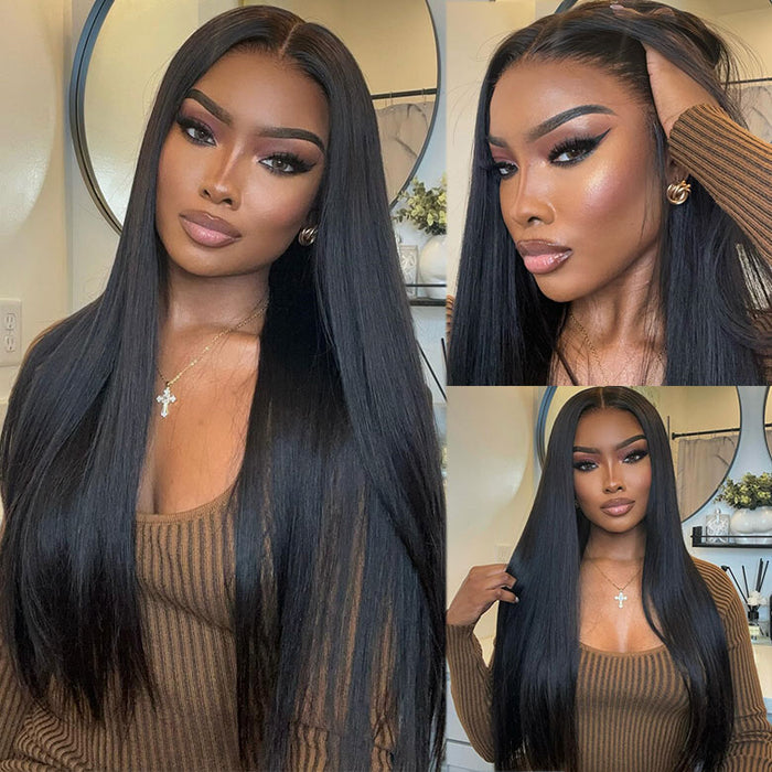 Glueless Lace Closure Human Wigs Straight Pre Cut Wear Go Lace Wig Hairline