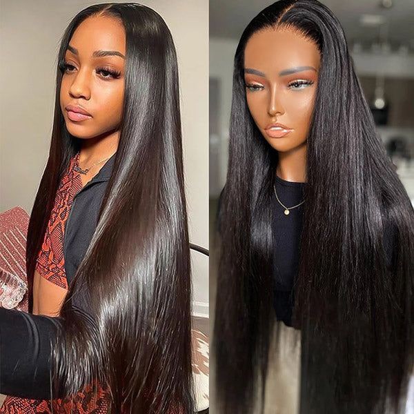 Glueless Lace Closure Human Hair Wigs Straight Pre Cut Wear Go Lace Wig Natural Hairline