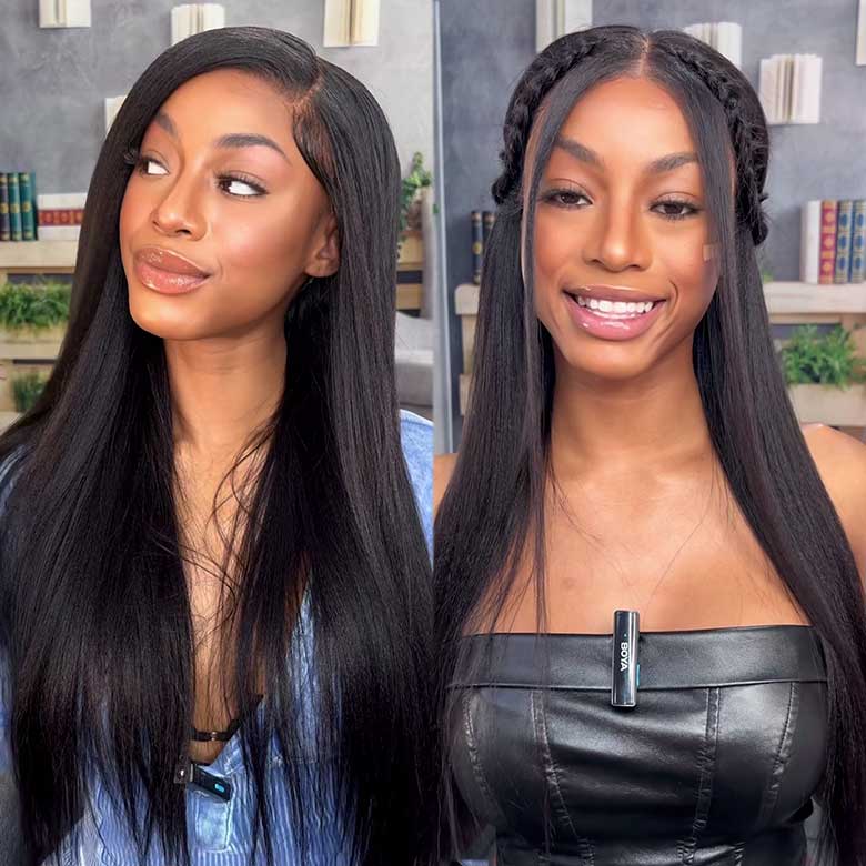 Yaki Straight Pre Cut Wear Go Lace Closure Wigs Glueless Human Hair Wigs With Baby Hair