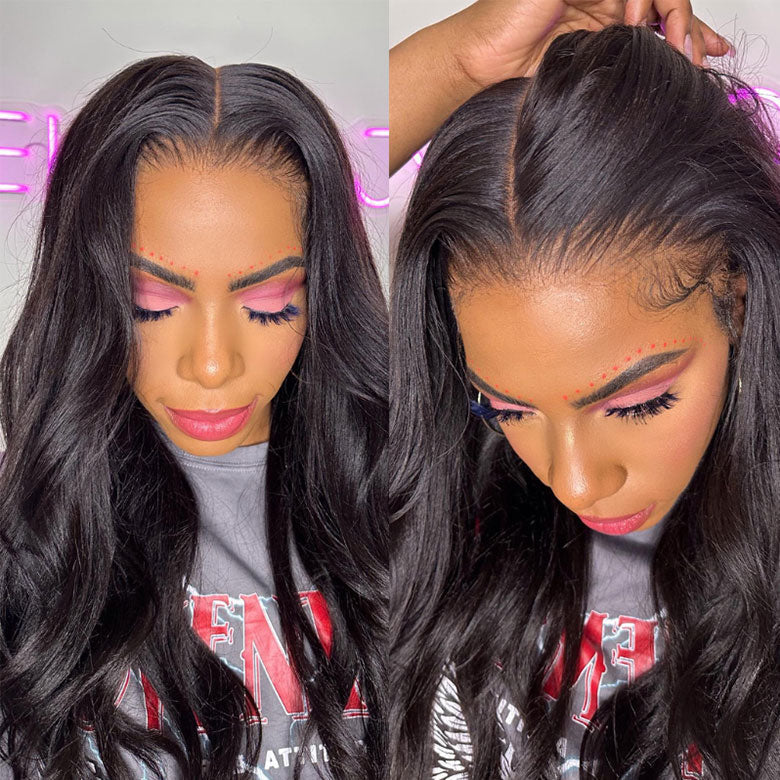 [Aicrelery] Glueless Lace Closure Wigs Yaki Straight Pre Cut Wear Go Human Hair Wigs With Baby Hair