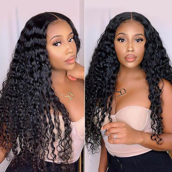 Zlike Water Wave Transparent Glueless Lace Closure Wigs 100% Virgin Human Hair For Women Wear Go Wigs