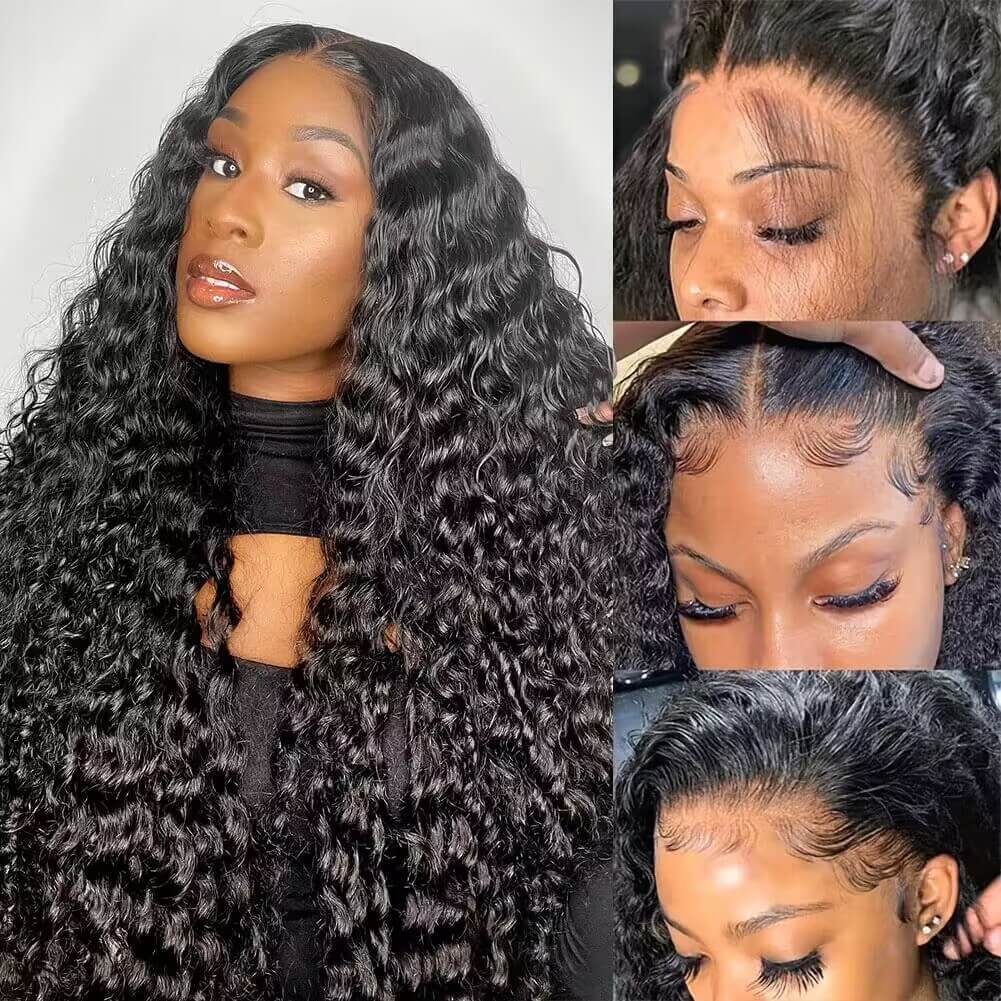 Deep Wave Wig Pre Plucked 13x4 Transparent Lace Front Wigs Natural Hairline For Women