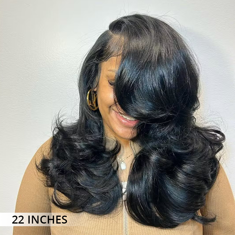 Heavy layers cut wig with face framing layered curls
