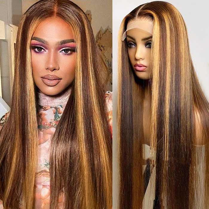 Highlight P4/27 Color Straight Hair Lace Front Wigs with Baby Hair Human Hair Wigs-Zlike