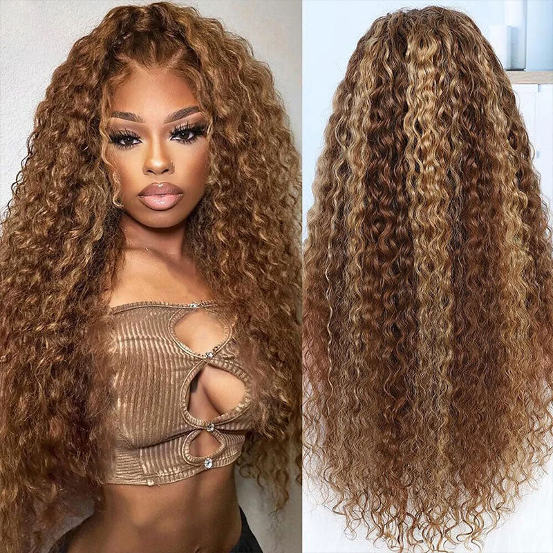 Honey Blonde Highlight Water Wave 13x4 Lace Front Colored Human Hair Lace Wigs | Flash Sale