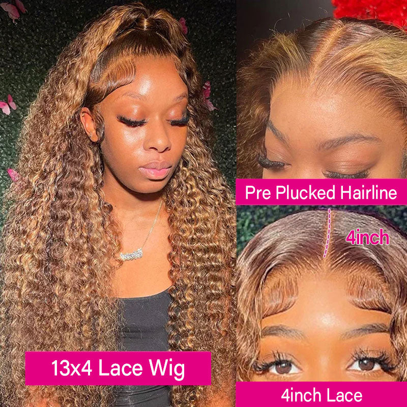 Honey Blonde Highlight Water Wave 13x4 Lace Front Colored Human Hair Lace Wigs | Flash Sale