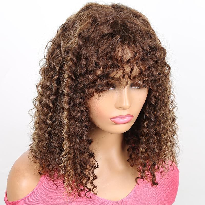 $129 = 2 Wigs | U Part Glueless Wear & Go Deep Wave Natural Color Wig + Glueless Wear & Go Jerry Curly Bob Highlight Wig With Bangs