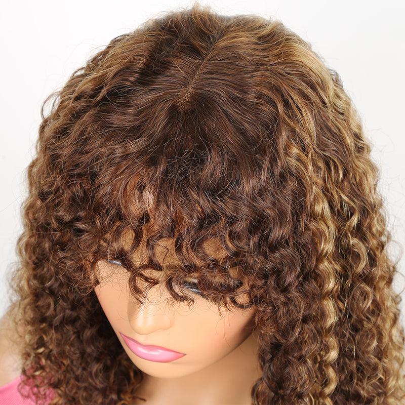 $129 = 2 Wigs | U Part Glueless Wear & Go Deep Wave Natural Color Wig + Glueless Wear & Go Jerry Curly Bob Highlight Wig With Bangs